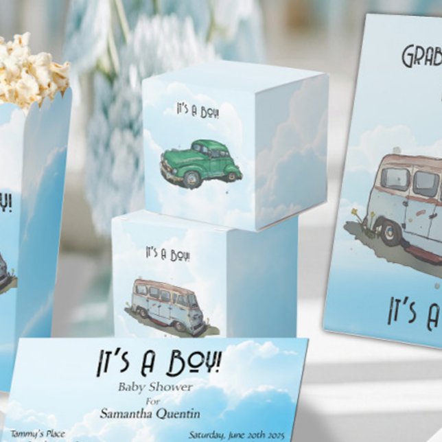 Baby shower for a boy, Van and sedan  Favour Box (Creator Uploaded)