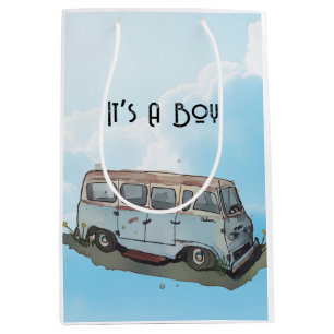 Baby shower for a boy, Van and sedan Medium Gift Bag