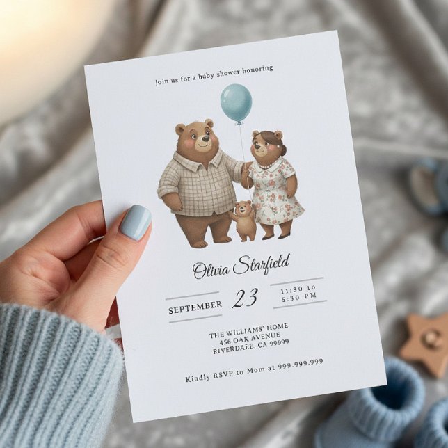 Baby Shower for Boy Blue Balloon, Teddy Bear Invitation (Creator Uploaded)
