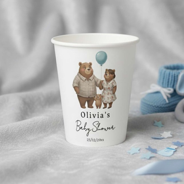 Baby Shower for Boy Blue Balloon Teddy Bear  Paper Cups (Creator Uploaded)