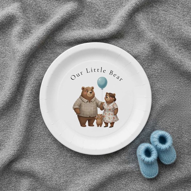 Baby Shower for Boy Blue Balloon Teddy Bear Paper Paper Plate (Creator Uploaded)