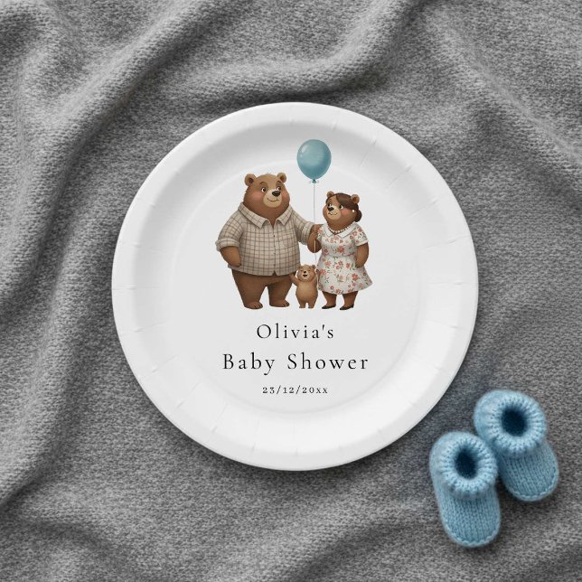 Baby Shower for Boy Blue Balloon Teddy Bear Paper Plate (Creator Uploaded)