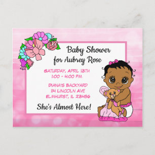 Baby Shower for Girl, Pink Bow Ethnic Baby Invite Postcard