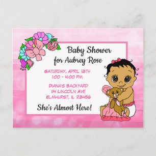 Baby Shower for Girl, Pink Bow Ethnic Baby Postcard