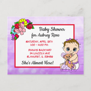 Baby Shower for Girl, Purple Floral Baby Postcard