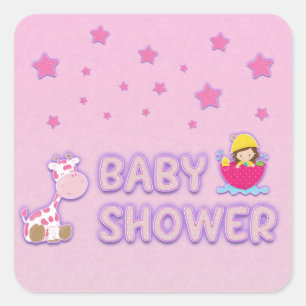 Baby Shower for Girl Stars and Giraffe Square Sticker