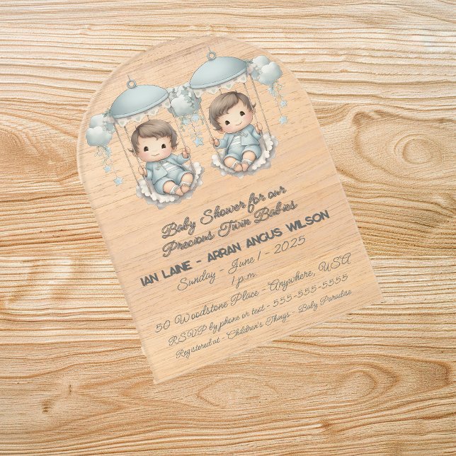 Baby Shower for Precious Twin Boy Babies Acrylic Invitations (Creator Uploaded)