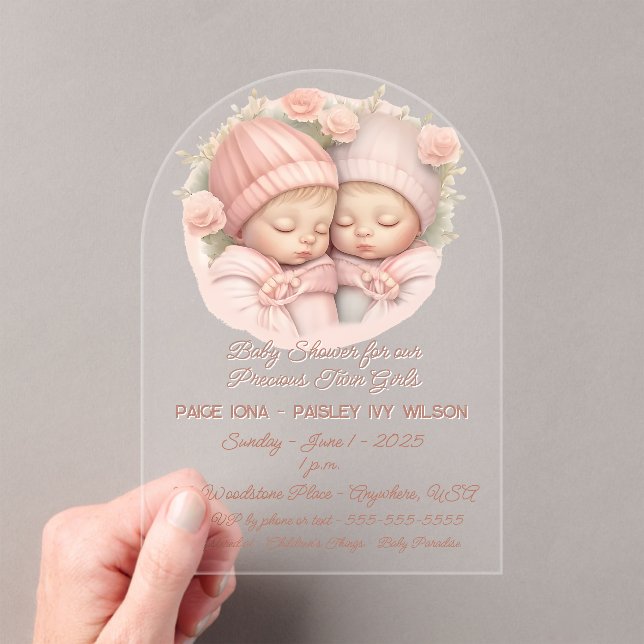 Baby Shower for Precious Twin Girl Babies Acrylic Invitations (Insitu (Handheld))