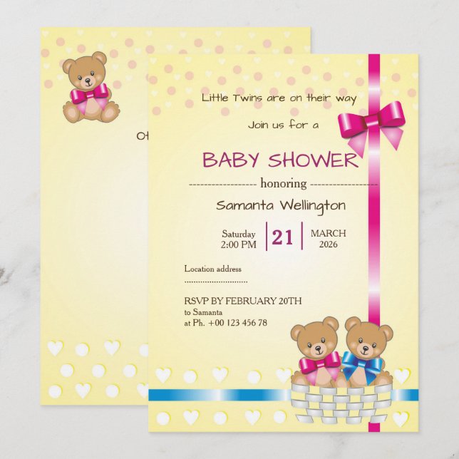 baby shower for TWINS Invitation (Front/Back)