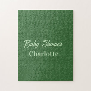Baby shower forest green pastel name simpleminimal jigsaw puzzle