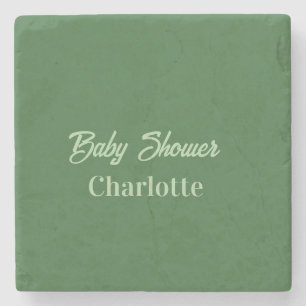 Baby shower forest green pastel name simpleminimal stone coaster