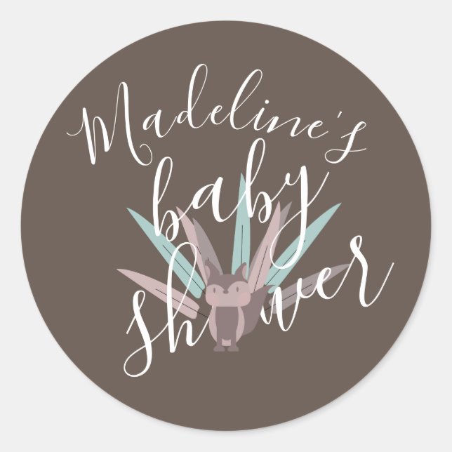 Baby Shower Fox Bohemian Feathers  Classic Round Sticker (Front)