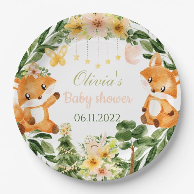 Baby shower fox paper plates (Front)