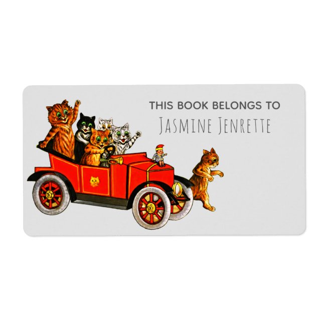 Baby Shower Funny Cartoon Cats Retro Car Purple (Front)