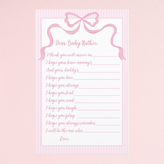 Baby Shower Game, Baby Advice Card, Pink Bow Baby (Creator Uploaded)