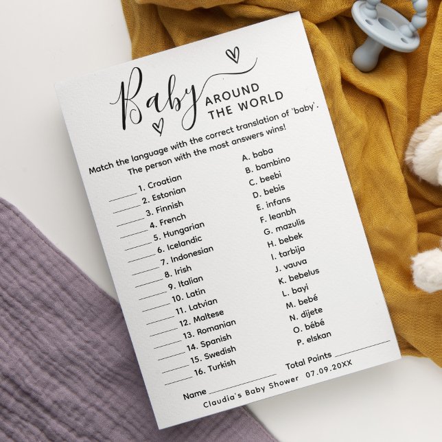 Baby Shower Game Baby Around The World Card (Creator Uploaded)
