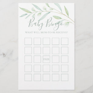 Baby Shower Game Baby Bingo Greenery Watercolor