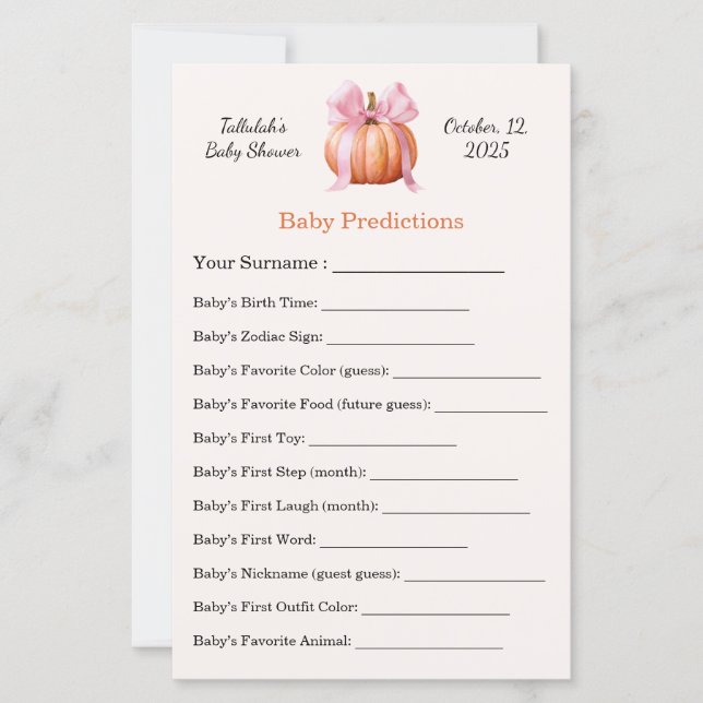 Baby Shower Game | Baby Predictions | Fun Party (Front)