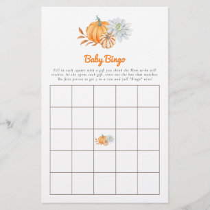  Baby Shower Game Bingo Little Pumpkin Fall Cute Flyer