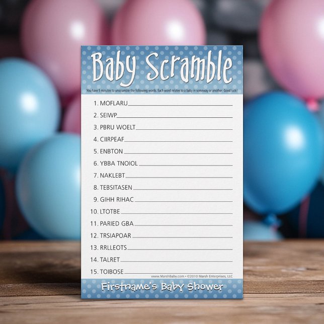 Baby Shower Game - Blue - Word Scramble (Custom Shower Game)