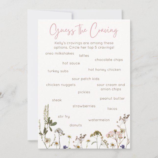 Baby Shower Game Card (Front)