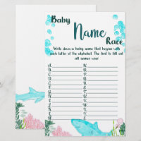 Baby Shower Game Card Baby Name Race