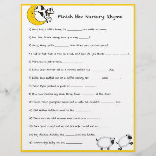Baby Shower Game - Finish the Nursery Rhyme