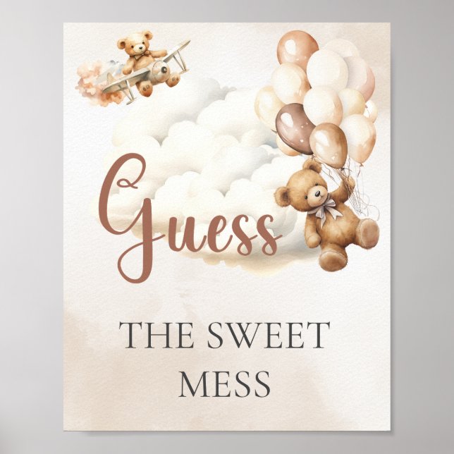Baby Shower Game GUESS THE SWEET MESS Bear Balloon Poster (Front)