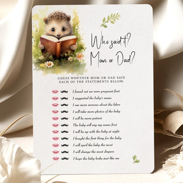 Baby Shower Game Hedehog Who Said It? Mum or Dad? Invitation (Creator Uploaded)