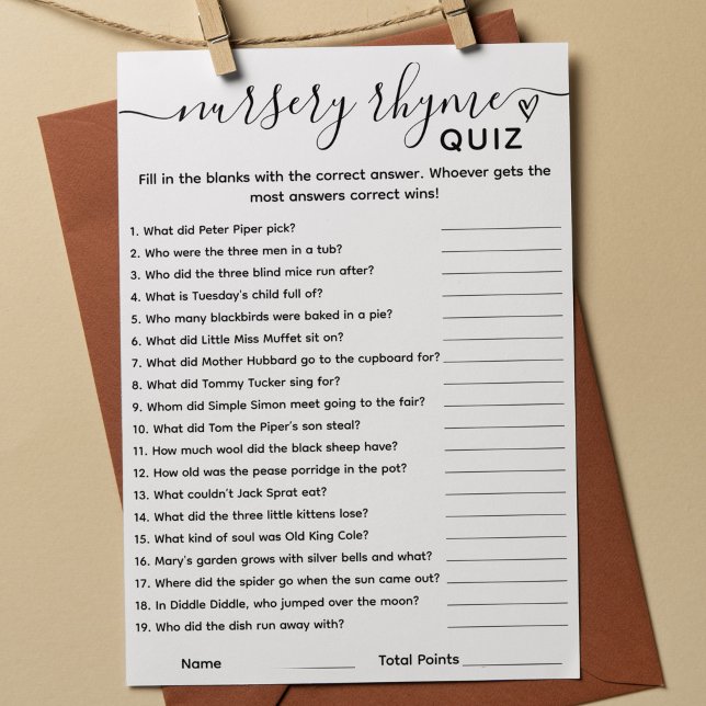 Baby Shower Game Nursery Rhyme Quiz Card (Creator Uploaded)
