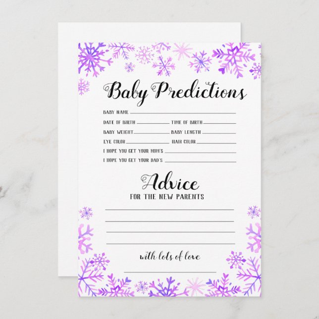 Baby Shower Game - Predictions & Advice Invitation (Front/Back)