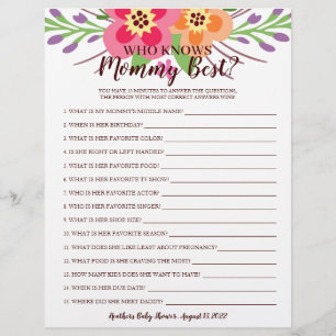 Baby Shower Game Who Knows Mummy Floral