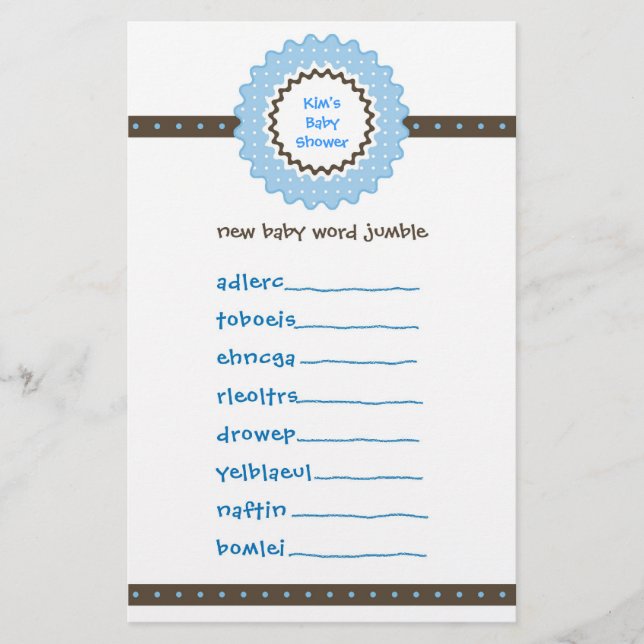 Baby Shower Game - Word Jumble (Front)