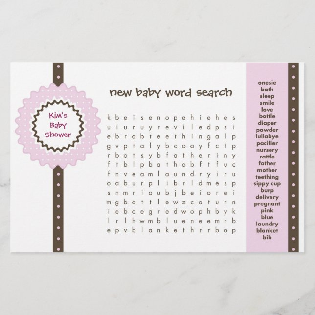 Baby Shower Game - Word Search (Front)