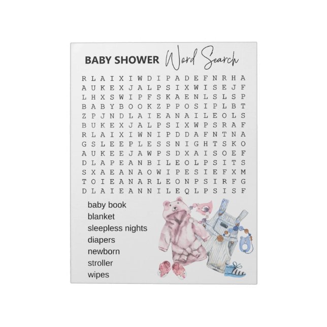 Baby Shower Game Word Search  Clothes  Notepad (Rotated)