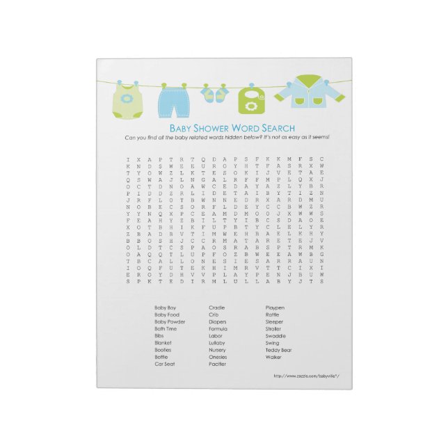 Baby Shower Game Word Search Notepad (Blue) (Rotated)