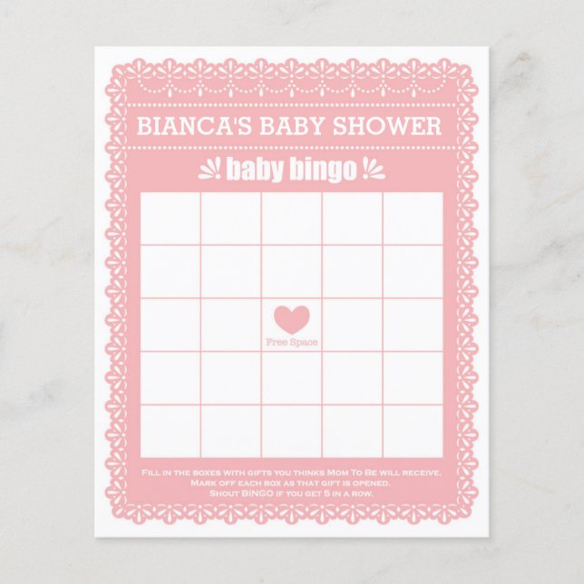 Baby Shower Games in Pink Papel Picado (Front)