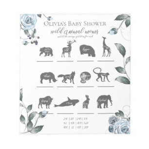 Baby Shower Games Watercolor Dusty Blue Floral Notepad