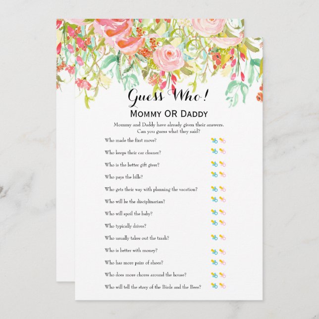 Baby Shower Games - Wishes for Baby and Guess Who Invitation (Front/Back)