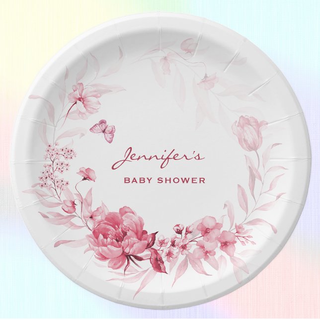 Baby Shower Garden Florals 7-in Pink Floral Paper Plate (Creator Uploaded)