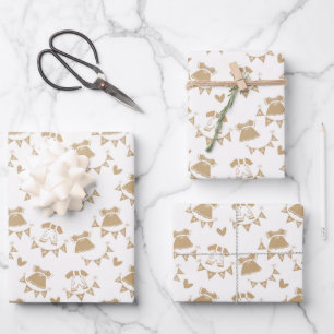 Baby Shower Gender Neutral Brown and White Wrapping Paper Sheet