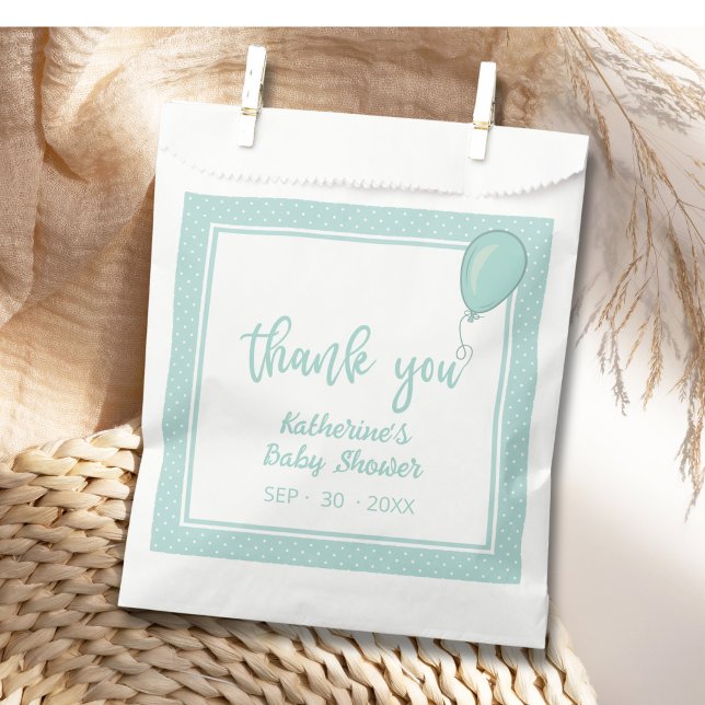 Baby Shower Gender Neutral Mint Green BOHO Favour Bags (BOHO Baby Shower Gender-Neutral Favor Bag with Mint Green Polka Dots, Balloon, Mom's Name, Date.)
