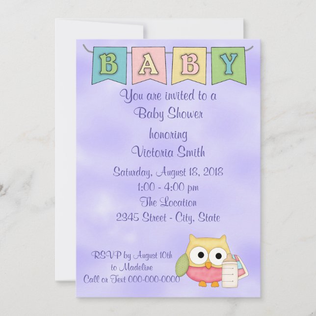 Baby Shower Gender Neutral Owl Invitation (Front)