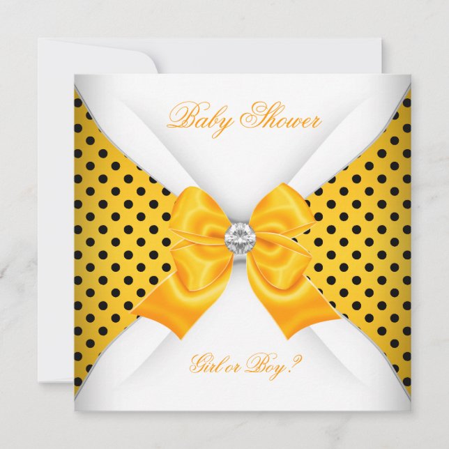 Baby Shower Gender Reveal Black Yellow White Spots Invitation (Front)