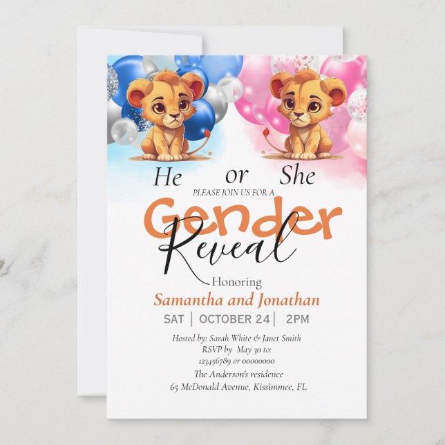 Baby Shower Gender Reveal Blue and Pink Announcement (Front)