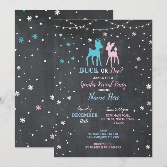 Baby Shower Gender Reveal Pink Blue Buck or Doe Invitation (Front/Back)