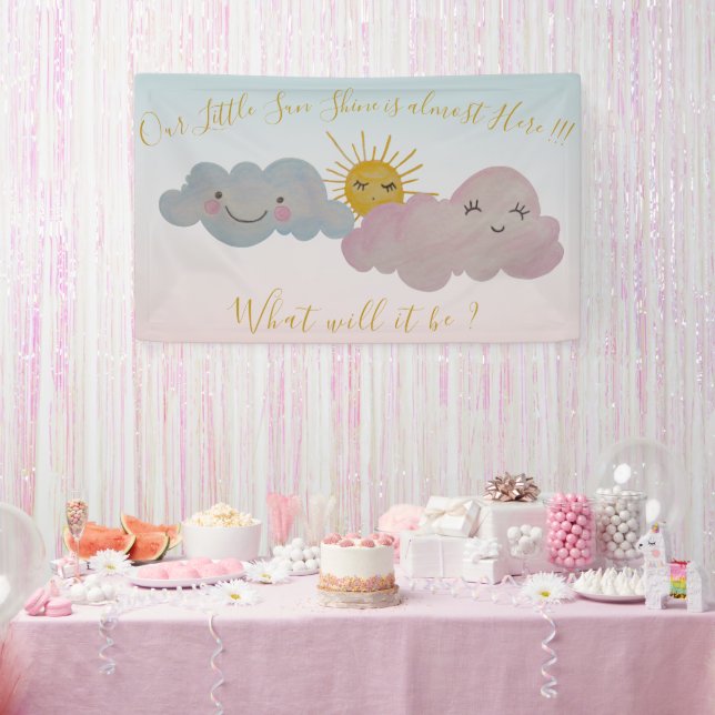baby shower-gender reveal-sunshine-pink-blue banner (Party)