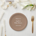 Baby Shower Gentle Brown Minimalist Paper Plates<br><div class="desc">Baby Shower Gentle Brown Minimalist Paper Plates,  easy to personalise using the online personalisation template before ordering. The design on the plates features stylish white lettering in a minimalist layout on a gentle brown background.</div>