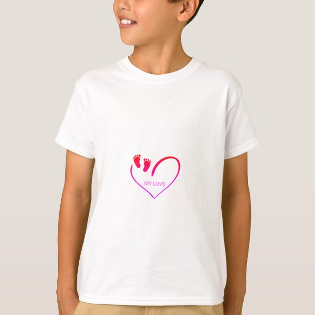 Baby Shower Gift – Baby Feet Heart in Parent Hands T-Shirt (Front)