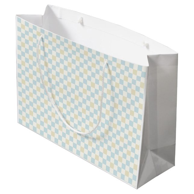 Baby Shower Gift Bag for a Boy | Blue Check (Back Angled)